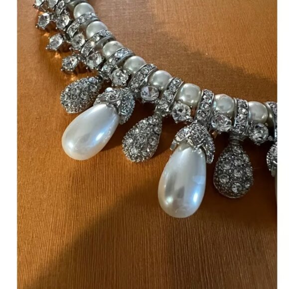 David’s Bridal Pearl and Rhinestone Pave Necklace -- WHITE - Picture 7 of 14